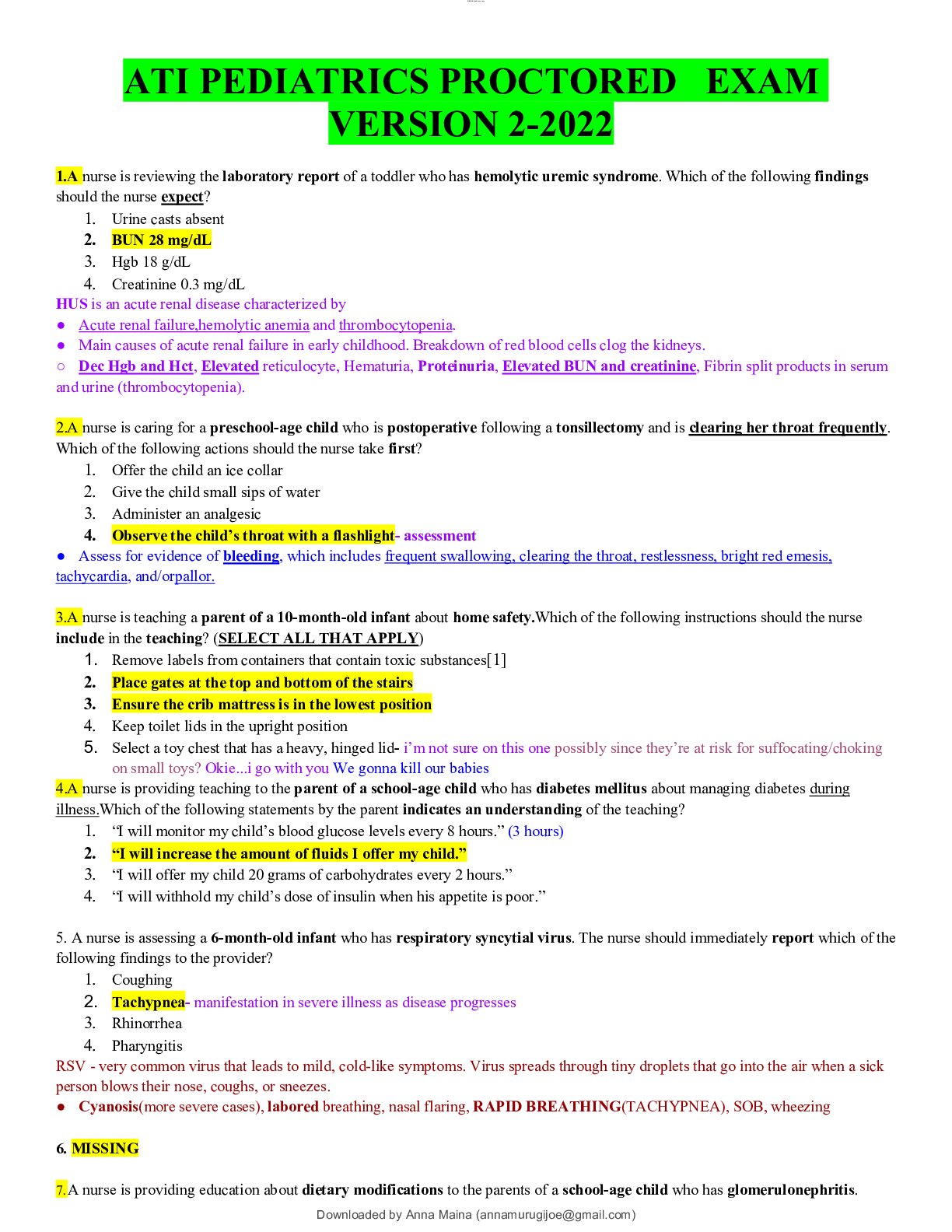 Preview image of ATI PEDIATRICS PROCTORED   EXAM VERSION 2-2022 document